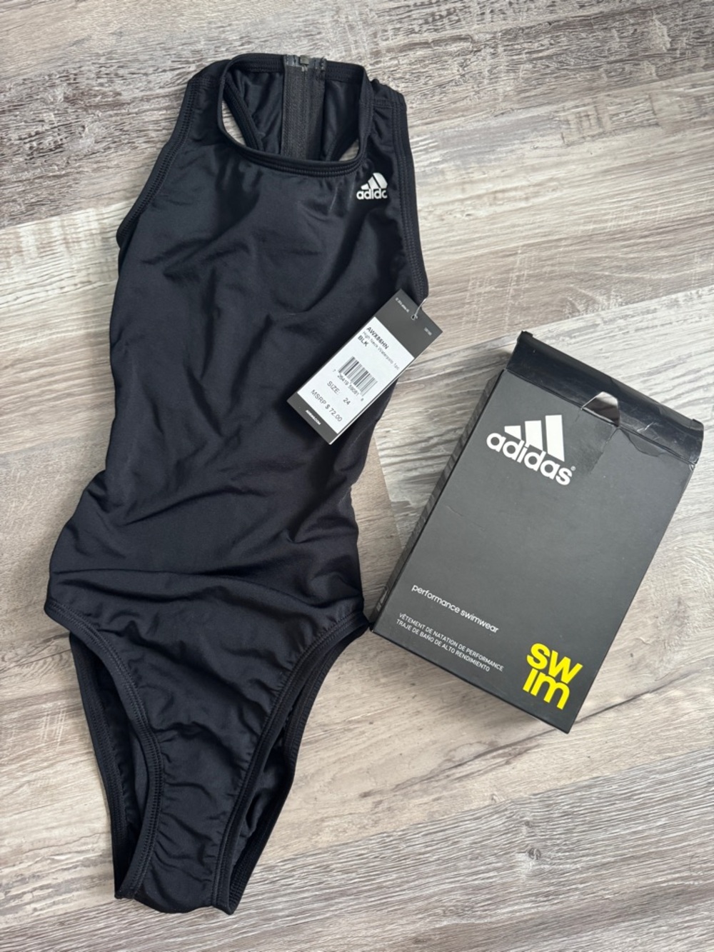 adidas Waterpolo Black Racerback Performance Swimsuit Size 24
